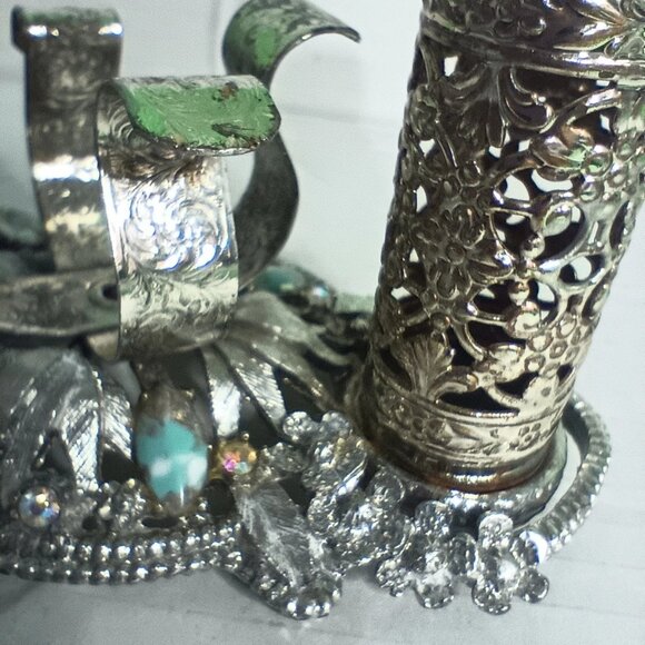 Vintage 60s Sam Fink Vanity Organizer Silver Tone Filigree with Rhinestones MCM - Picture 15 of 15